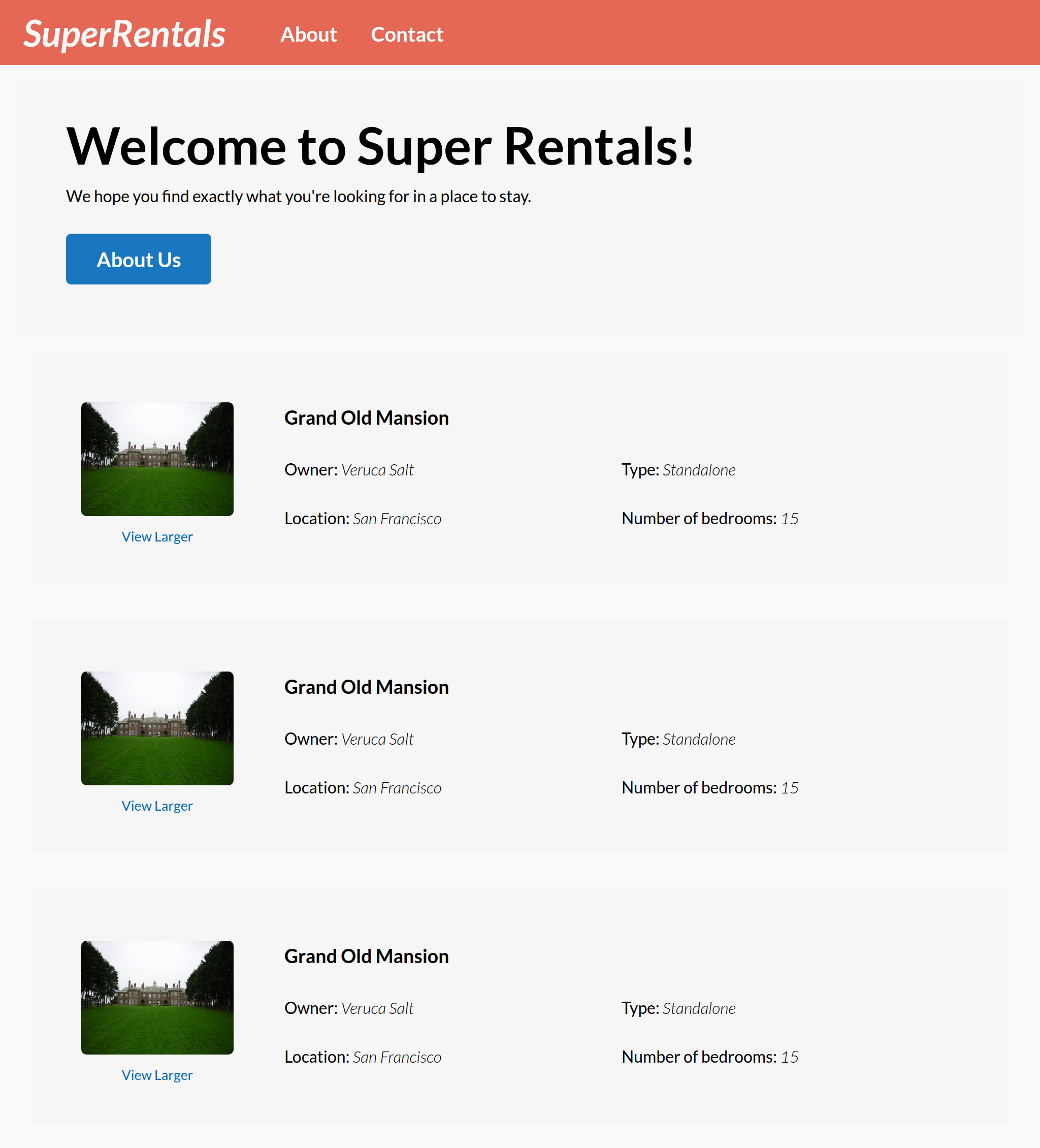 The Super Rentals app by the end of the chapter (default image size)